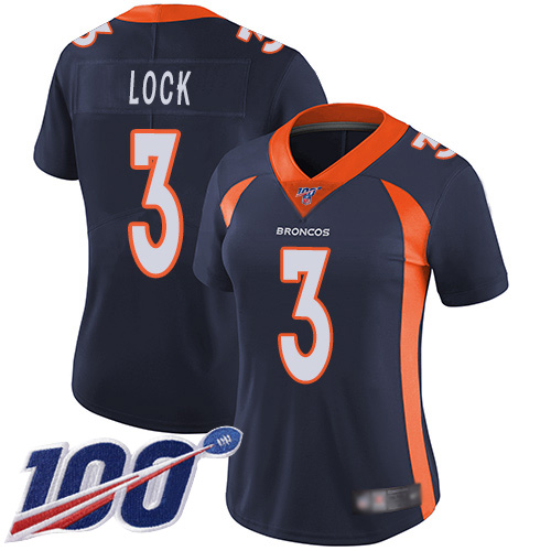 Denver Broncos Limited Women Navy Blue Drew Lock 100th Season Alternate Jersey #3 Vapor Untouchable NFL Football Nike->denver broncos->NFL Jersey